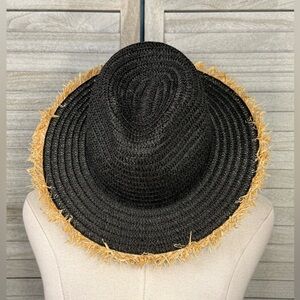 LUCKY 7 USA Women's Woven Paper Wide Brim Sunhat Black/Tan-OS